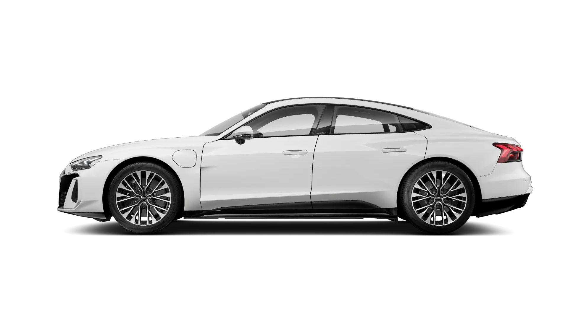 Seitenansicht eines Audi e-tron GT in Weiß.